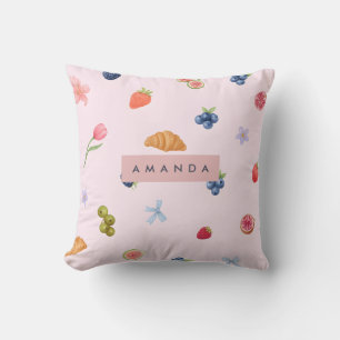 Personalised Whimsical Croissant & Berry Pattern Cushion