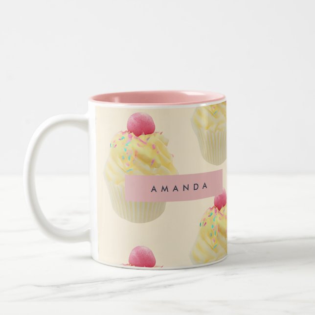 Personalised Whimsical Cupcake Pattern Two-Tone Coffee Mug (Left)