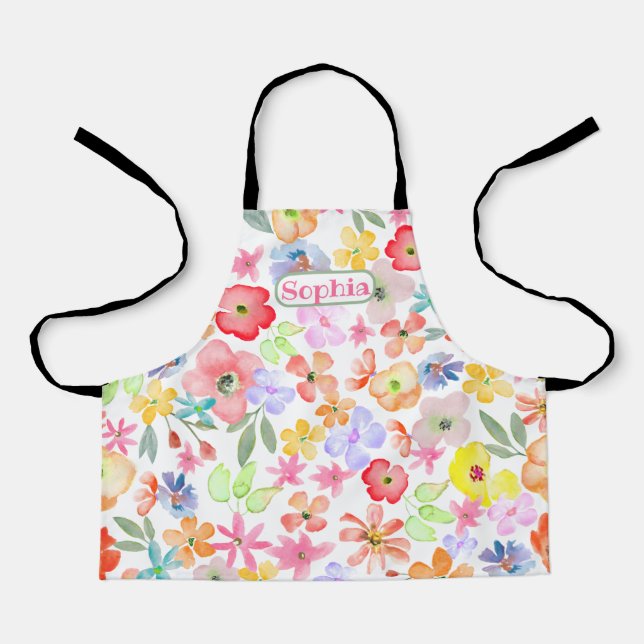 Personalised Whimsical Cute Watercolor Floral Apron (Front)