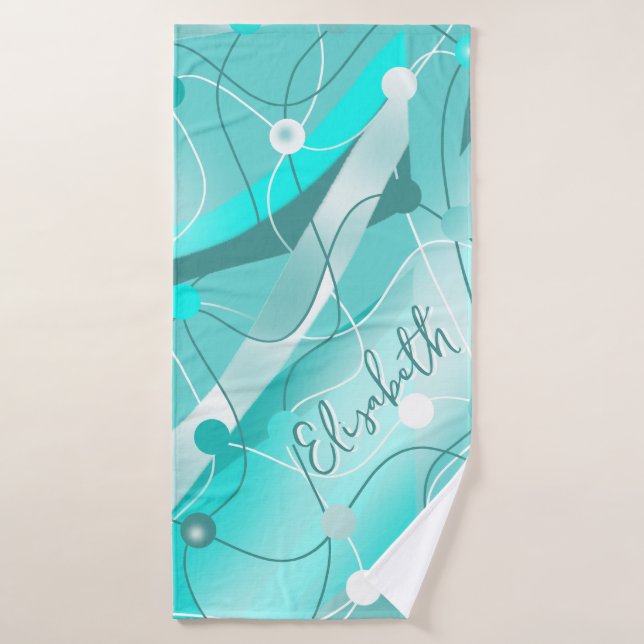 Personalised Whimsical Design in Shades of Teal Bath Towel (Bath Towel)