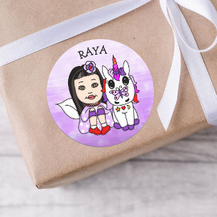 Personalised Whimsical Fairy and Unicorn   Classic Round Sticker
