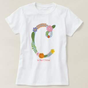 Personalised Whimsical Flower Monogram (C) T-Shirt