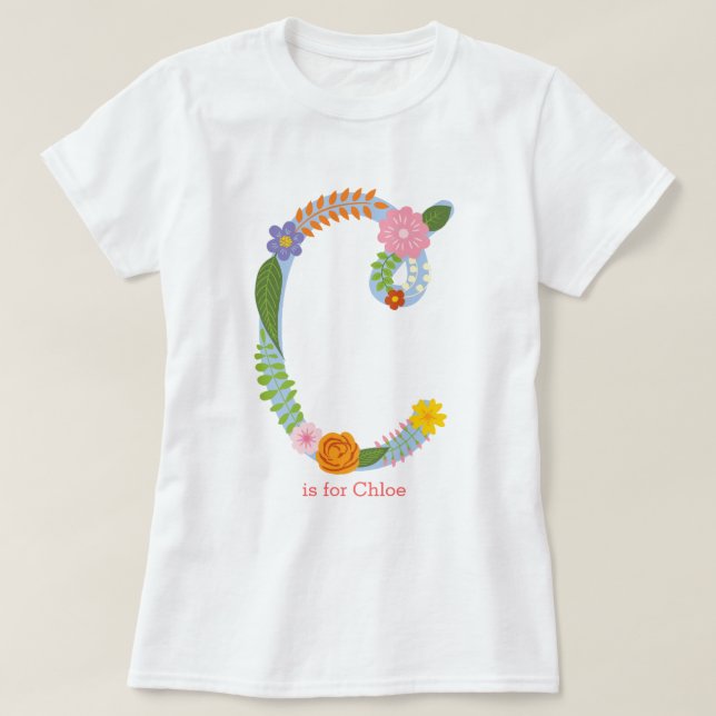 Personalised Whimsical Flower Monogram (C) T-Shirt (Design Front)