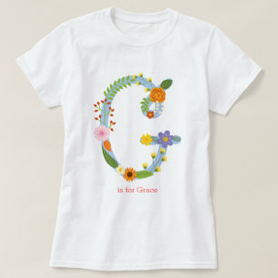 Personalised Whimsical Flower Monogram (G) T-Shirt