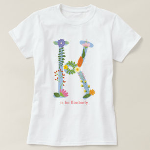 Personalised Whimsical Flower Monogram (K) T-Shirt