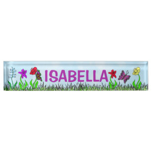 Personalised Whimsical Flowers and Butterflies Nameplate