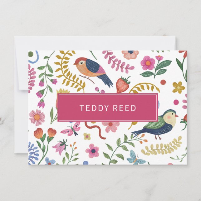  Personalised Whimsical Flowers Birds Card (Front)