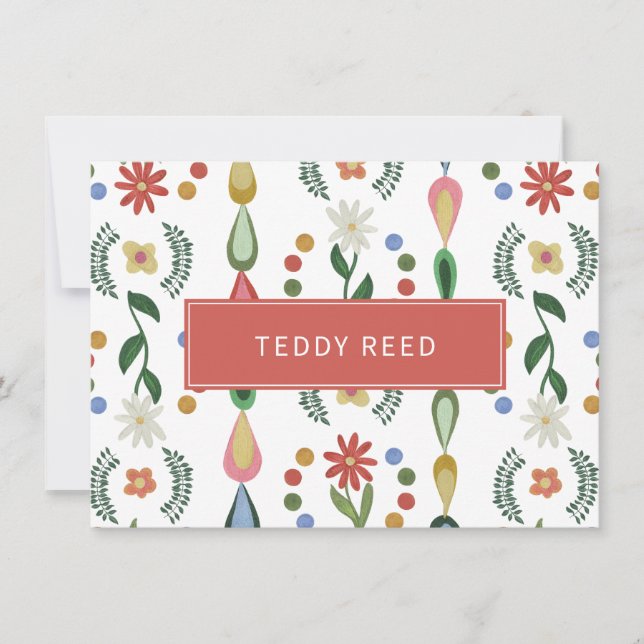 Personalised Whimsical Flowers Greenery Note Card (Front)