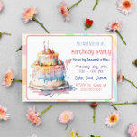 Personalised Whimsical Girl's Birthday Invites Postcard<br><div class="desc">Birthday invitations for girls,  kids or adults. Whimsical Birthday cake with pretty purple,  pink,  blue and yellow frosting and candles.</div>