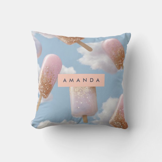 Personalised Whimsical Glitter Popsicle Pattern Cushion (Front)