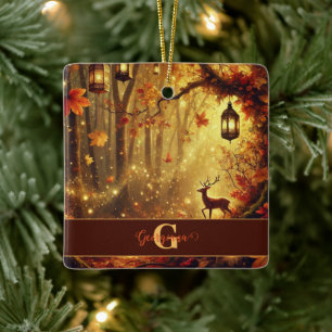Personalised Whimsical Golden Autumnal Woodland Ceramic Ornament
