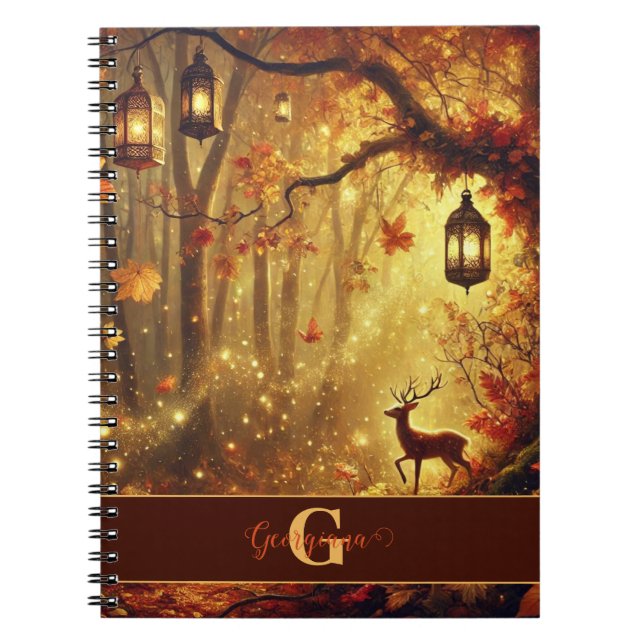 Personalised Whimsical Golden Autumnal Woodland Notebook (Front)