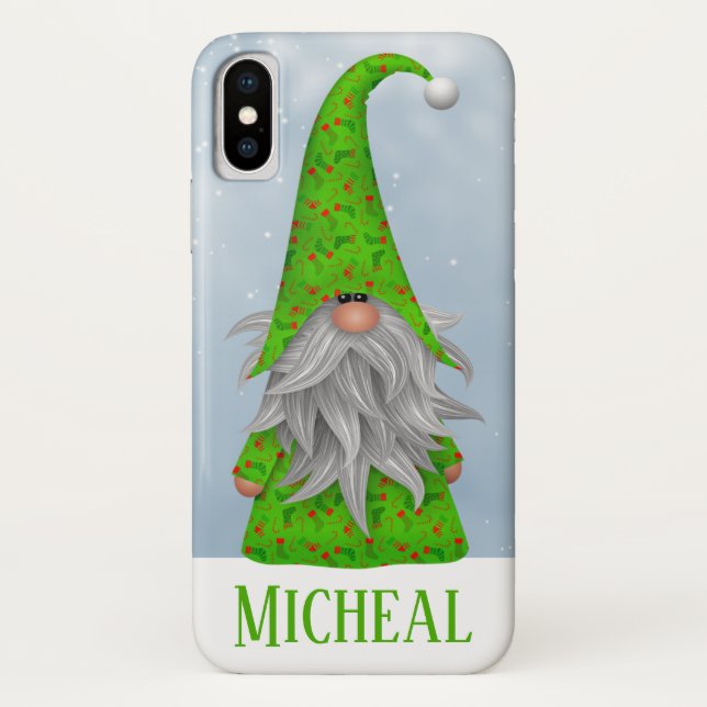 Personalised Whimsical Green Holiday Gnome Case-Mate iPhone Case (Back)
