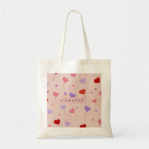 Personalised Whimsical Heart Lollipops Pattern Tote Bag