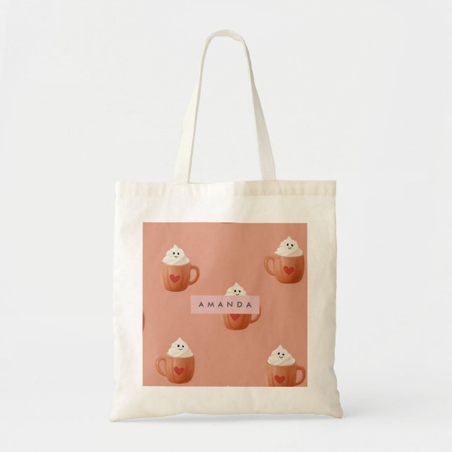 Personalised Whimsical Hot Cocoa Mug Pattern Tote Bag (Front)