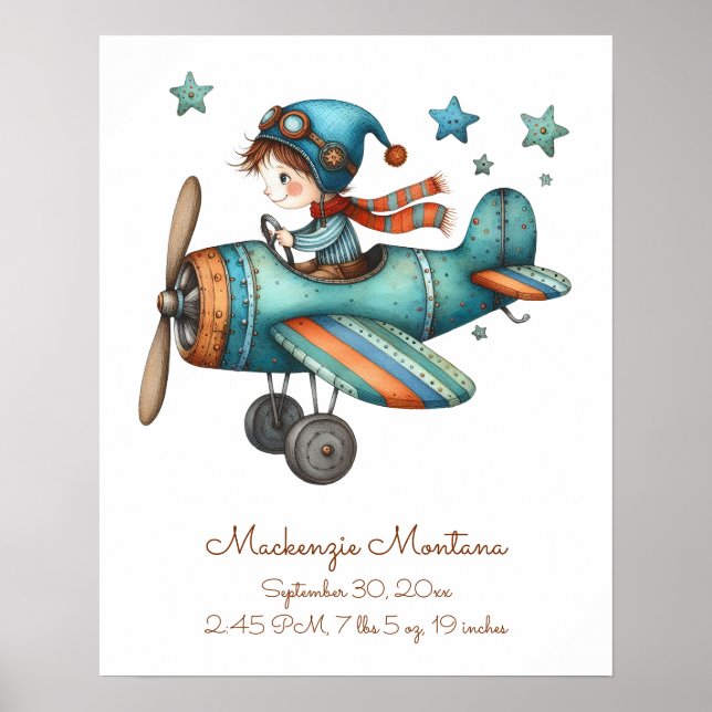 Personalised Whimsical Illustration for Baby Poster (Front)