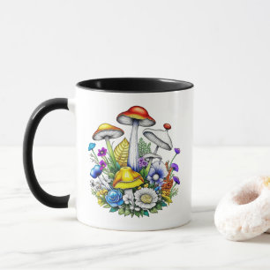 Personalised Whimsical Magical Mushrooms Flowers Mug