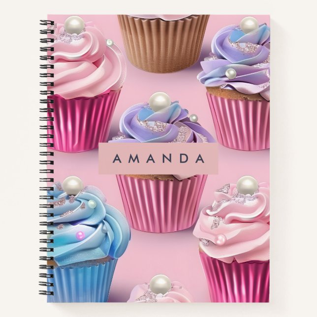 Personalised Whimsical Pastel Cupcake Dreams Notebook (Front)