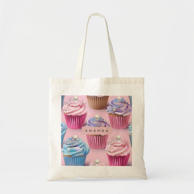 Personalised Whimsical Pastel Cupcake Dreams Tote Bag (Front)