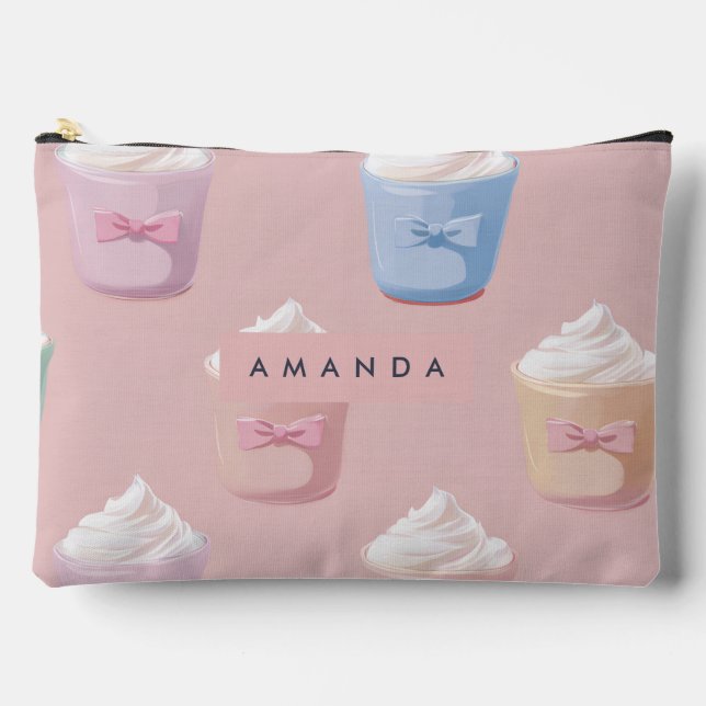 Personalised Whimsical Pastel Cupcake Pattern Accessory Pouch (Front)