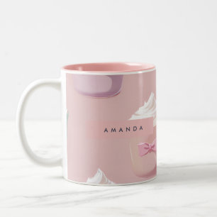 Personalised Whimsical Pastel Cupcake Pattern Two-Tone Coffee Mug