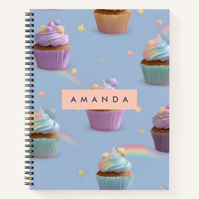 Personalised Whimsical Pastel Cupcakes Pattern Notebook (Front)