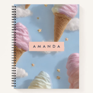 Personalised Whimsical Pastel Ice Cream Pattern Notebook