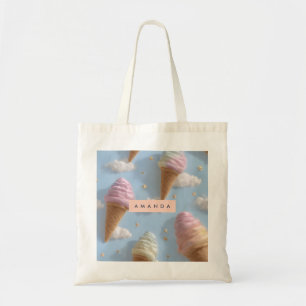 Personalised Whimsical Pastel Ice Cream Pattern Tote Bag
