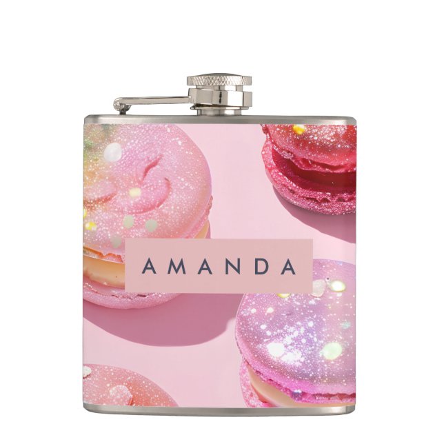 Personalised Whimsical Pastel Macaron Sparkle Hip Flask (Front)