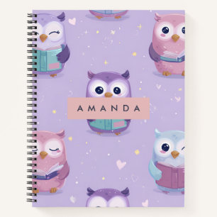Personalised Whimsical Pastel Owls Pattern Notebook