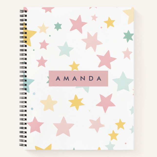 Personalised Whimsical Pastel Star Print  Notebook (Front)