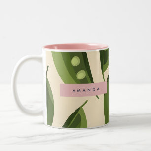 Personalised Whimsical Playful Green Pea Pod Two-Tone Coffee Mug