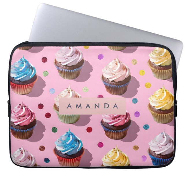 Personalised Whimsical Rainbow Cupcake Confetti Laptop Sleeve (Front)