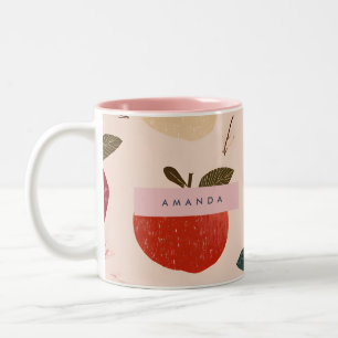 Personalised Whimsical Red Apple Harvest Two-Tone Coffee Mug