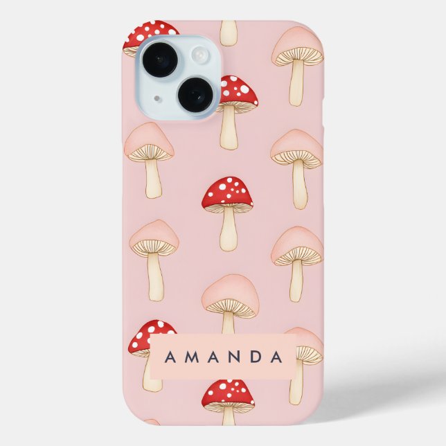 Personalised Whimsical Red Pink Mushroom Pattern Case-Mate iPhone Case (Back)