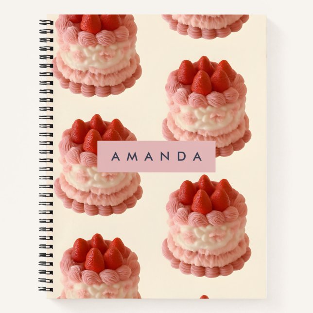Personalised Whimsical Strawberry Cake Pattern Notebook (Front)
