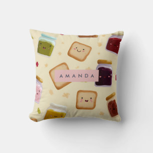 Personalised Whimsical Toast & Jam Pattern Cushion
