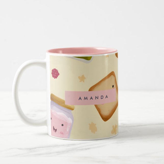 Personalised Whimsical Toast & Jam Pattern Two-Tone Coffee Mug (Left)