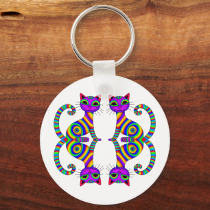 Personalised Whimsical Very Cool Cat Art Key Ring