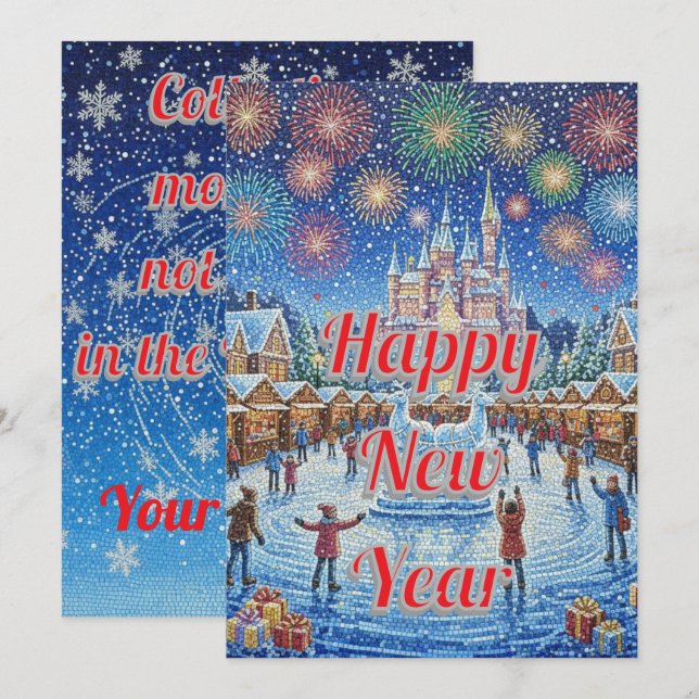 Personalised Whimsical Winter Fireworks greeting Holiday Card (Front/Back)