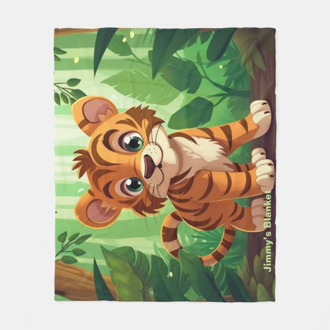Personalised Whimsical Woodland Baby Tiger  Fleece Blanket (Front)