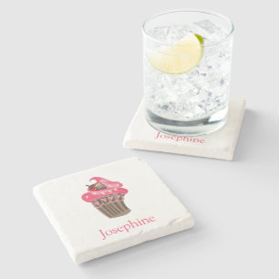 Personalised Whimsy Pink Cupcake coaster