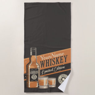 Personalised Whiskey Liquor Bottle Western Bar  Beach Towel