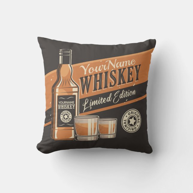 Personalised Whiskey Liquor Bottle Western Bar  Cushion (Front)
