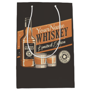 Personalised Whiskey Liquor Bottle Western Bar  Medium Gift Bag