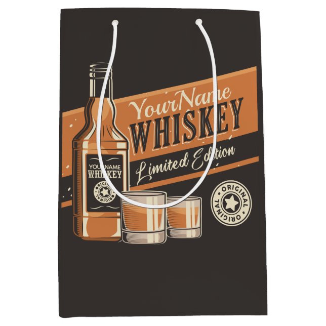 Personalised Whiskey Liquor Bottle Western Bar  Medium Gift Bag (Front)