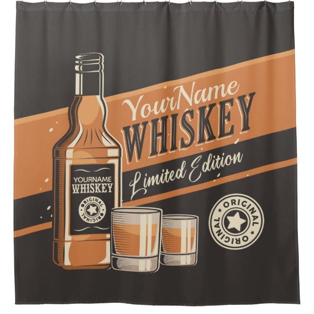 Personalised Whiskey Liquor Bottle Western Bar Shower Curtain (Front)