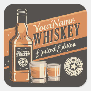 Personalised Whiskey Liquor Bottle Western Bar  Square Sticker