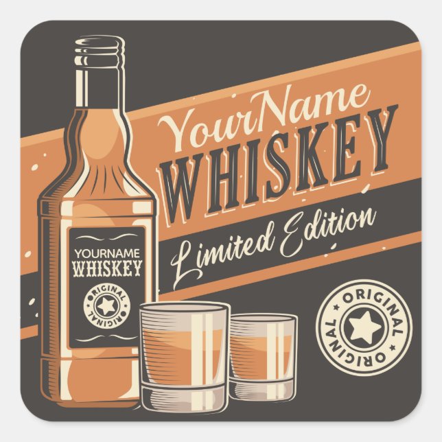 Personalised Whiskey Liquor Bottle Western Bar  Square Sticker (Front)