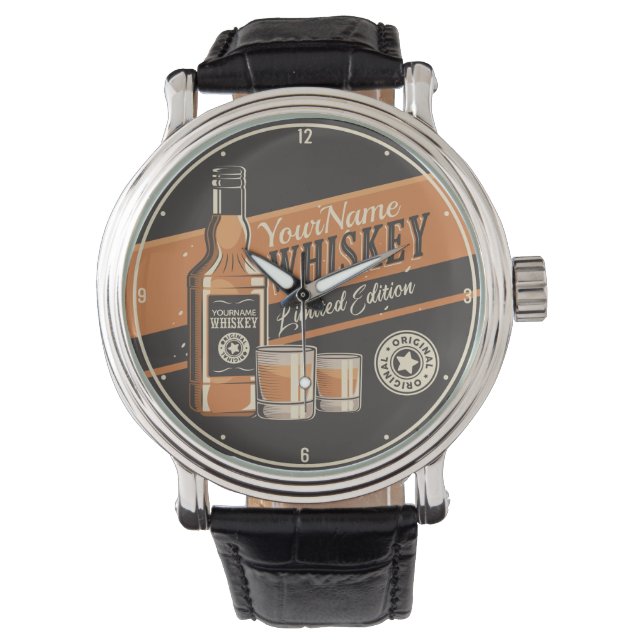 Personalised Whiskey Liquor Bottle Western Bar Watch (Front)